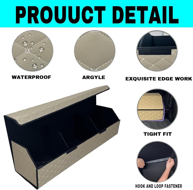 Car Trunk Organizer for For Chevy Tahoe - Custom Fit,Easy Installation，Large Space Outdoor Trunk Organizer with Leather,Hook and Loop Fastener,4-Layer Cover,For Chevy Tahoe 2021-2025