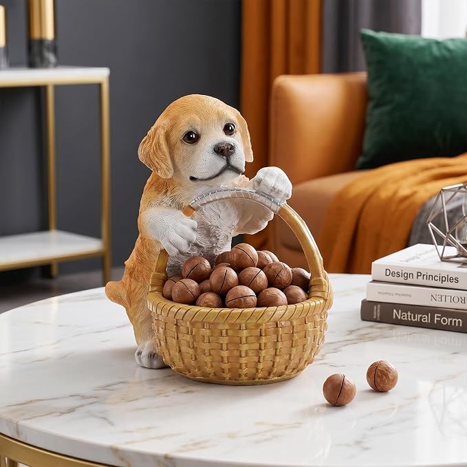 Cute Golden Retriever Candy Bowl, Resin Dog Figurine Key Bowl for Entryway Table, Desktop Storage Basket Organizer for Desk, Unique Dog Lover Gift