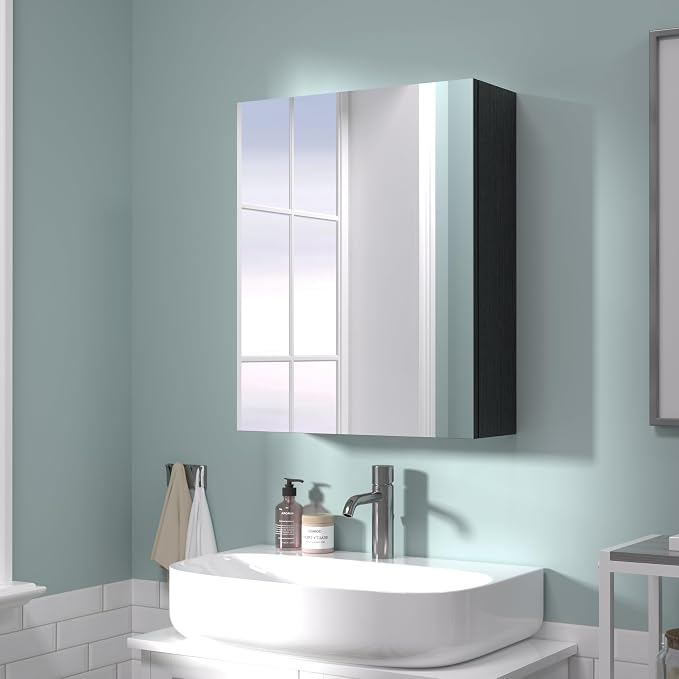 20x16 inch Bathroom Wall Cabinet, Saver Storage Cabinet, Medicine Cabinet with 1 Door and Adjustable Shelves, Black（Assembly Required）