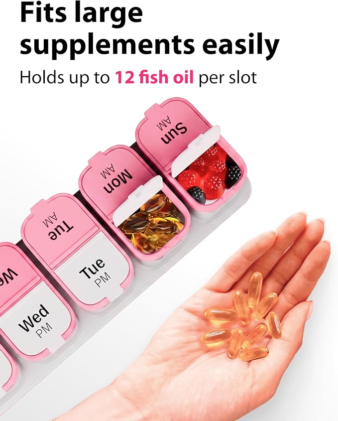 Extra Large Pill Organizer – Weekly Pill Box 7 Day AM PM for Big Vitamins & Supplements, Large Capacity Medication Dispenser with 7 Detachable Compartments, XL Pill Organizer 2 Times a Day