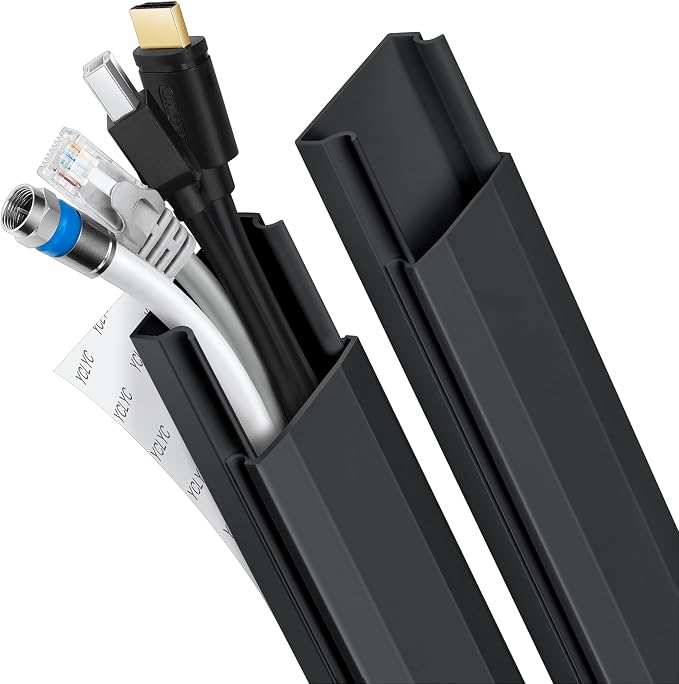 PVC Cord Hider Cable Management Wall, 62.8in TV Cable Hider | Paintable Cable Concealer for Wall Mounted TV, Cable Raceway Black Wire Hider, Wall Wire Covers for Cords, L15.7inW1.2H0.59in