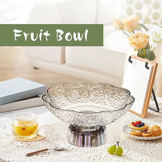 Fruit Bowl Pedestal Bowl Footed Wedding Fruit Stand Multipurpose Storage Organizer for Kitchen Counter Snack Bread Dessert, C White and Silver