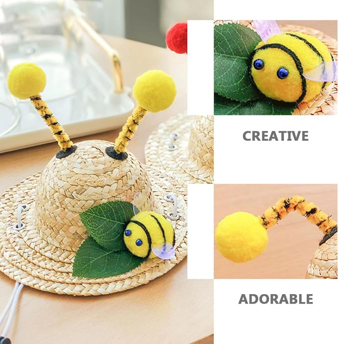 IMIKEYA Decorative Pet Straw Hat Summer Cat Hat Headwear Insect Pattern M Size Kitten Photo Props