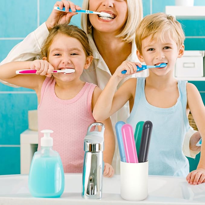 Hooqict 4 Pack Travel Toothbrush Case Portable Travel Toothbrush Holder Plastic Toothbrush Container Protector Cover for Traveling, Camping, Home, School, Business