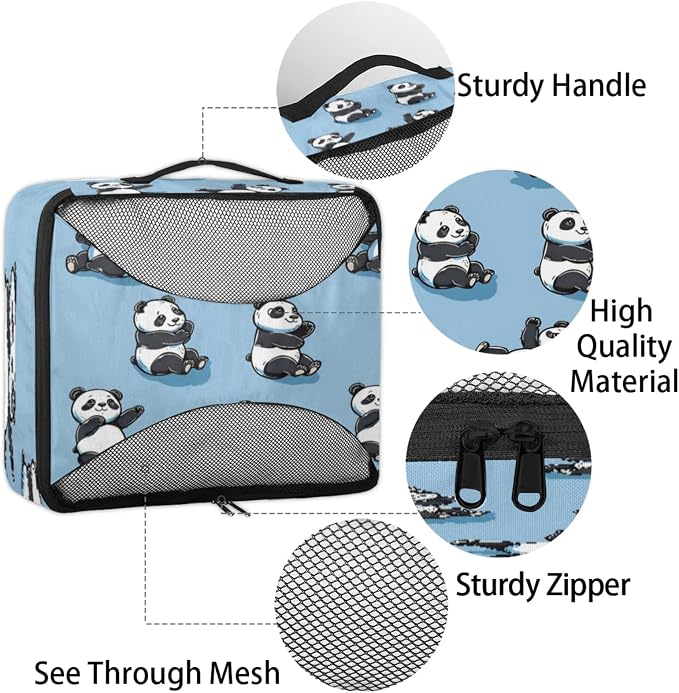 Packing Cubes for Travel, Cute Panda Travel Luggage Packing Organizers for Women Men, Large Custom Toiletries Bag for Cosmetics Toiletries, Cartoon Panda