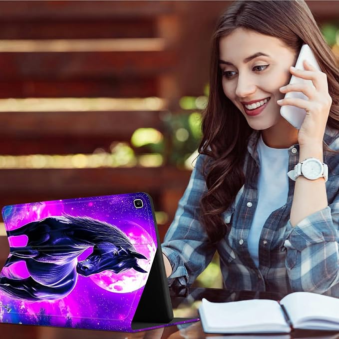 for Samsung Galaxy Tab S6 10.5" 2019 SM-T860/T865/T867 Case | Slim Leather Smart Cover with Multi-Angle Anti-Slip Stand [Auto Wake/Sleep] Shell for Women Men, Purple Black Horse