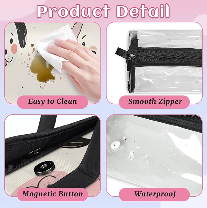 Puppy Dog Makeup Bag for Women Hanging Roll-Up Travel Organizer Toiletry Kit with 4 Removable Compartments, Cute