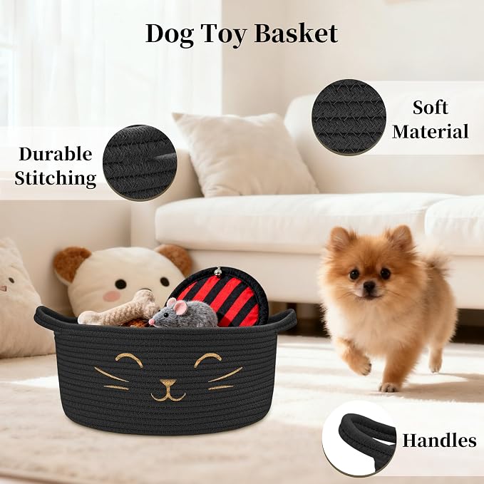 Large Cat Toy Basket, Gift Baskets Empty for Baby Shower,13" x 6" | Boo basket Cute Woven Rope Storage Basket for Home Decor, Baby Baskets for Nursery, Cat Pet toy box, Black