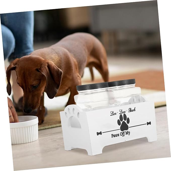 SEWACC Wooden Dog Food Storage Container with Airtight Jars Pet Treat Organizer Box for Home Kitchen Sturdy Pet Food Crate with Divider White Set