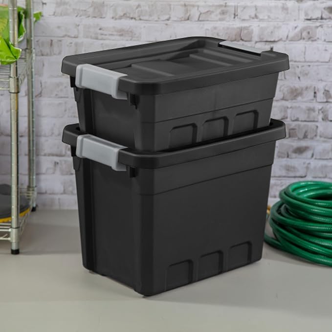 Sterilite Stacker Tote with Latching Lids for Garage, 7.5 Gallon, 24-Pack | Heavy-Duty and Stackable Plastic Boxes and Containers for Home, Desk, Cabinet, Dorm, Basement, or Utility Organization