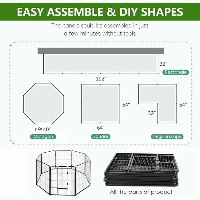 BestPet | Dog Playpen | 40", 8 Panels | Heavy Duty Metal Pet Exercise Pen | Indoor/Outdoor Fence Panels | Rust-Resistant, Removable, Tool-Free Setup | Anti-Skid, Expandable Design