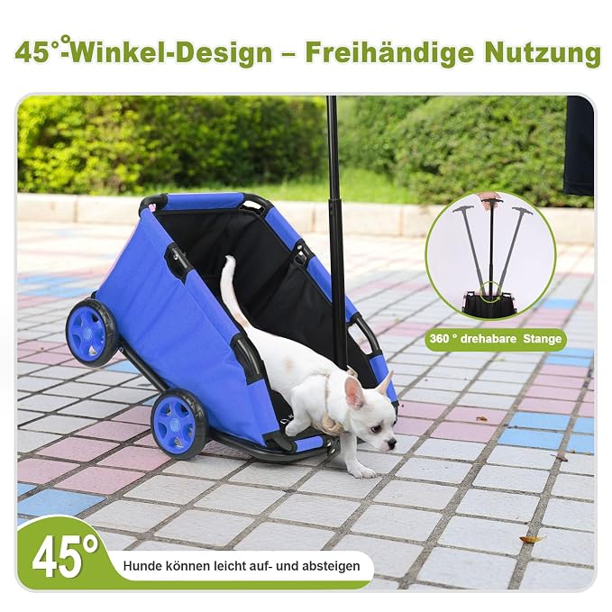 Mini Dog Strollers for Mini Pets, Foldable Multifunctional Shopping Carts with Extendable Pull Handle, Doggie Wagon Built-in Cushion and Safety Rope with Storage Bag (Blue)