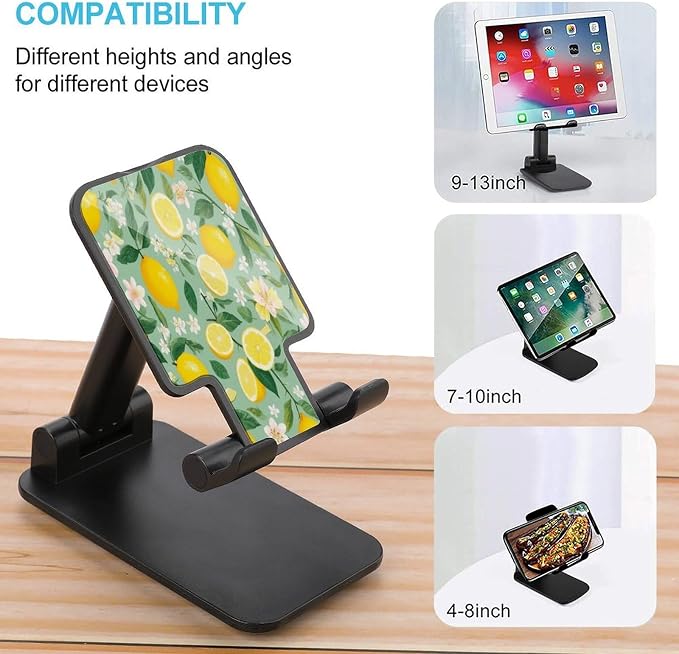 Portable Lemon Tree Leaves Tropical Flowers Floral Phone Stand for Desk | Adjustable, Cell Phone Holder, with Flexible Height And, Angle Adjustment, Travel Accessories