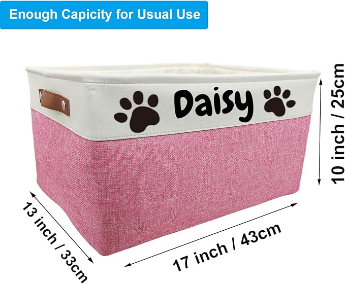 Large Personalized Dog Toy Basket Custom Dog Toy Box Foldable Dog Gift with Pet's Name for Dog Chew Toys, Clothing,Stuff