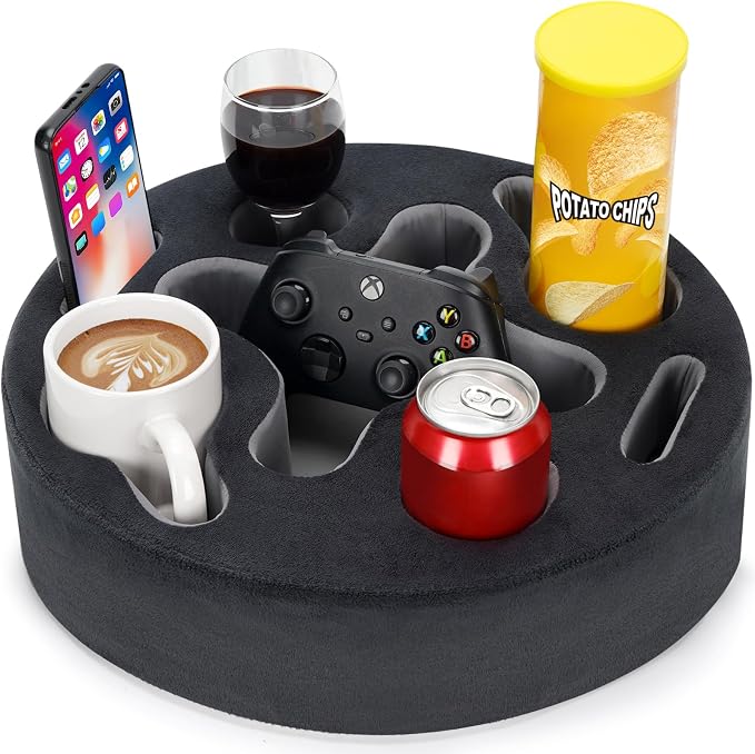 INNO STAGE Couch Cup Holder Pillow | Sofa Caddy Buddy Cupholder Organizer, for Bed Rv Tv Car Man Cave Remote Snacks Drink, Gift for Couch Potato, Grey