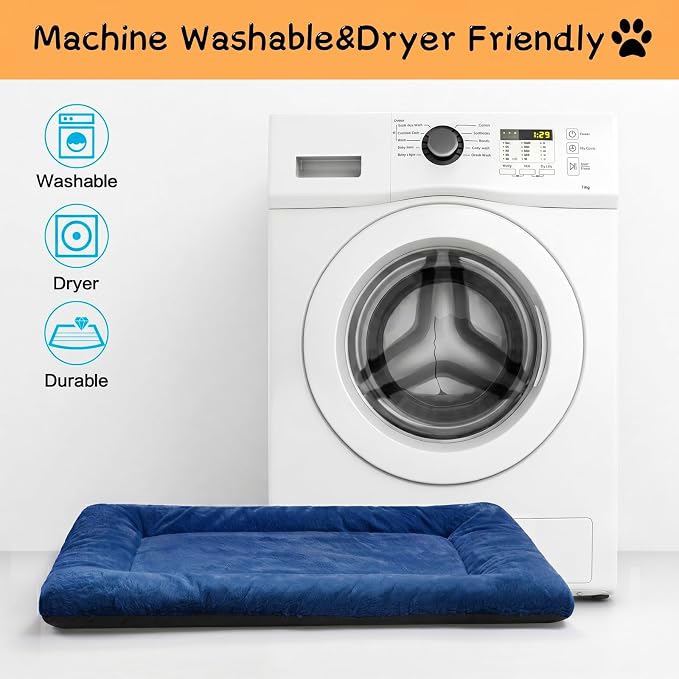 Dog Crate Pad Washable Dog Bed for Crate Large Cozy Mat 48-Inch Navy Blue | Ultra Soft Kennel Pad,Anti-Slip Bottom,Fits for Most Metal Crates,Comfortable Sleeping Pet Mat