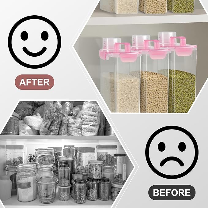 LEAWALK Airtight 10LBS Rice/Cereal/Dry Food Storage Container BPA Free, 5.28Qt Clear Plastic Kitchen and Pantry Organization Bin Suitable for Oats, Flour, Sugar, Pasta, Pet Food, etc (Rose Pink)