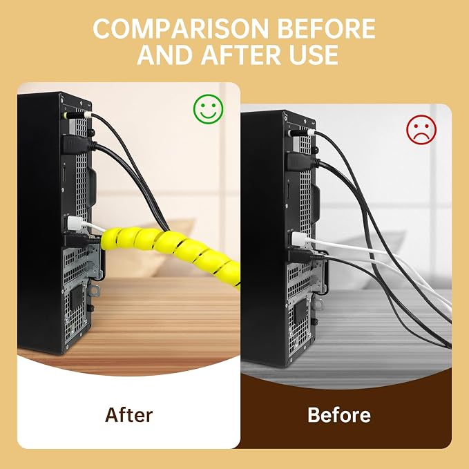 Spiral Cable Wrap, 10ft Cable Sleeves for Cords, Flexible Cable Management Sleeve for Computer, Power, Audio & Video Cords (Yellow, 5/16")