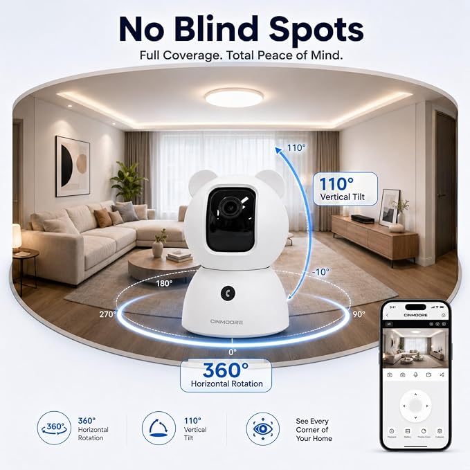 2.5K Indoor Security Camera, Non-Subscription AI Person/Pet/Cry Detection, 4MP Pet/Dog/Cat/Baby Camera, 2-Way Audio for Home Security, Siren, Night Vision, 4pack