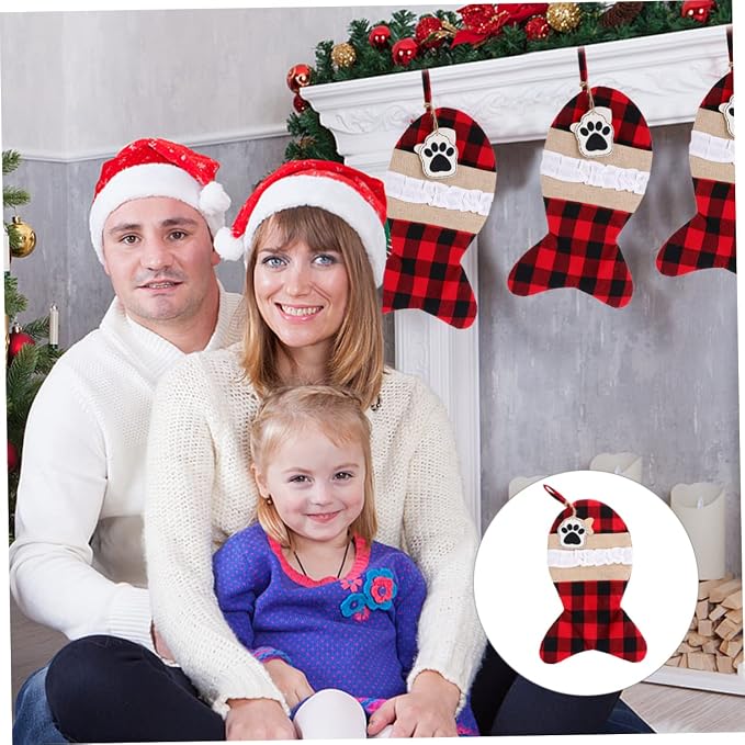 Didiseaon 1pc Christmas Stockings Pouch Bag for Pets Festive and Plaid Design Durable Holiday Storage for Treats and Decorations for Christmas Parties and Celebrations