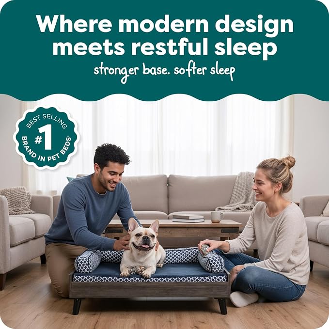 Furhaven Elevated Dog Bed Frame for 30" x 20" Medium Dog Beds, Easy Assembly - Mid-Century Modern Bed Frame - Gray Wash, Medium