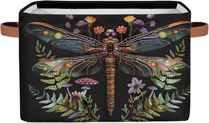 Pardick Basket Storage Bins Animal Dragonfly Rectangle Cube Basket Box Kids Girls Boys Toys Organizer Beaket Decor Foldable with Handle for Living Room Bedroom Closet Nursery Office Shelf Gifts