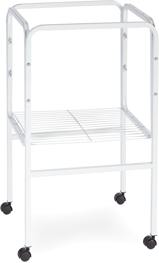 Prevue Pet Products Bird Cage Stand with Shelf Toys - M, White | Small to Medium Metal Cage Stand with Rolling Wheels, Bird Stands for Inside with Storage
