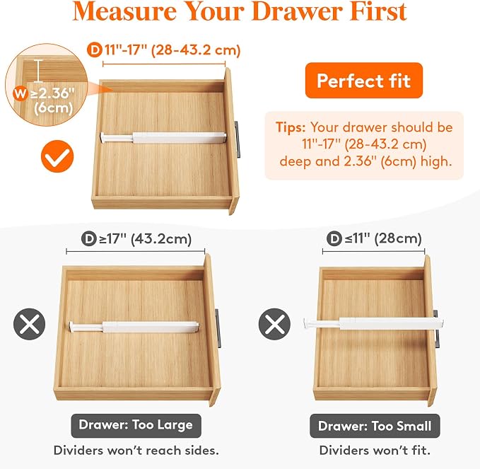 Lifewit 2.36" Upgrade Kitchen Drawer Dividers, Adjustable Drawer Organizer | 11"-17" Expandable White Drawer Separator for Clothes/Utensils, Dresser/Cabinet/Closet/Nursery Organization & Storage, 5 Pack