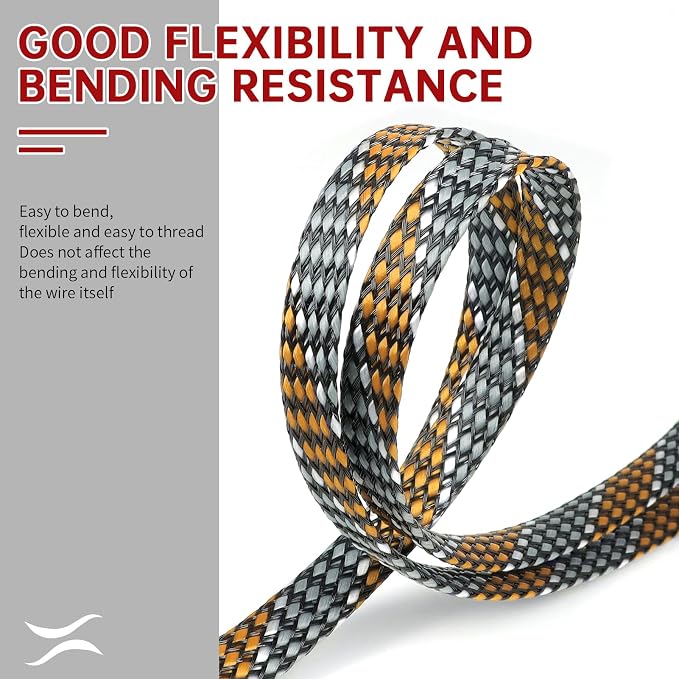 New Braid Sleeve,PP Cotton PET Braided Sleeve Tube Soft Wire Wrap Insulated Cable Protection Line Harness Sheath Daily Household Wire Management (Orange White Grey, 8mm (5/16")-49ft)