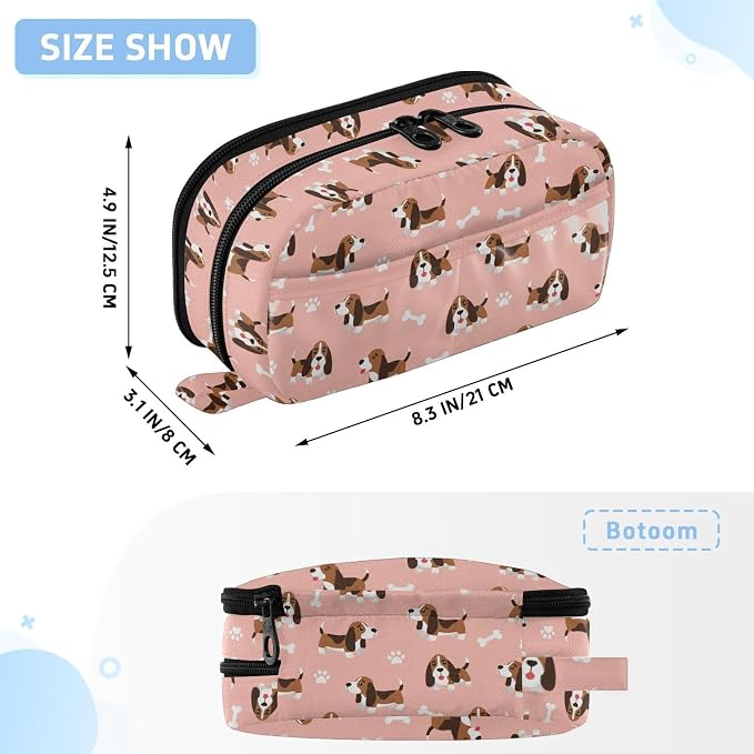 Cute Pets Dogs Pink pattern Large Capacity Pencil Case with Zipper Water Resistant Portable Organizer Pen Bag for Students School Office
