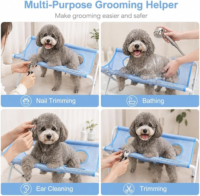 Foldable Pet Bathing Stand Dog Grooming Hammock 8-Hole Mesh 44lb Capacity | Foldable Pet Bathing Hammock Stand With Quick Dry 8-hole Mesh,Portable Shower Rack For Cat Dog Grooming Nail Trimming