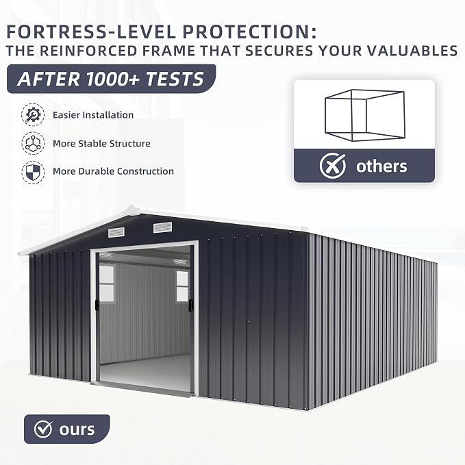 10x12FT Outdoor Metal Storage Shed, Two Daylight Windows, Dark Gray | Ventilation Windows | Spacious Storage | Waterproof | Protective Film | for Patio, Lawn and Utility Equipment