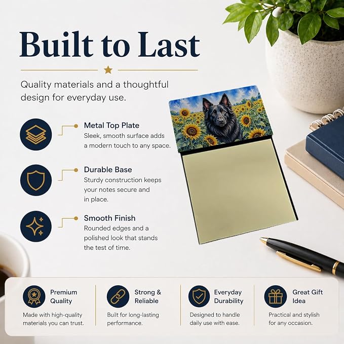 Caroline's Treasures Belgian Sheepdog in Sunflowers Watercolor Sticky Note Holder Refillable Dispenser Desk Accessory 3x3 Pad Gift