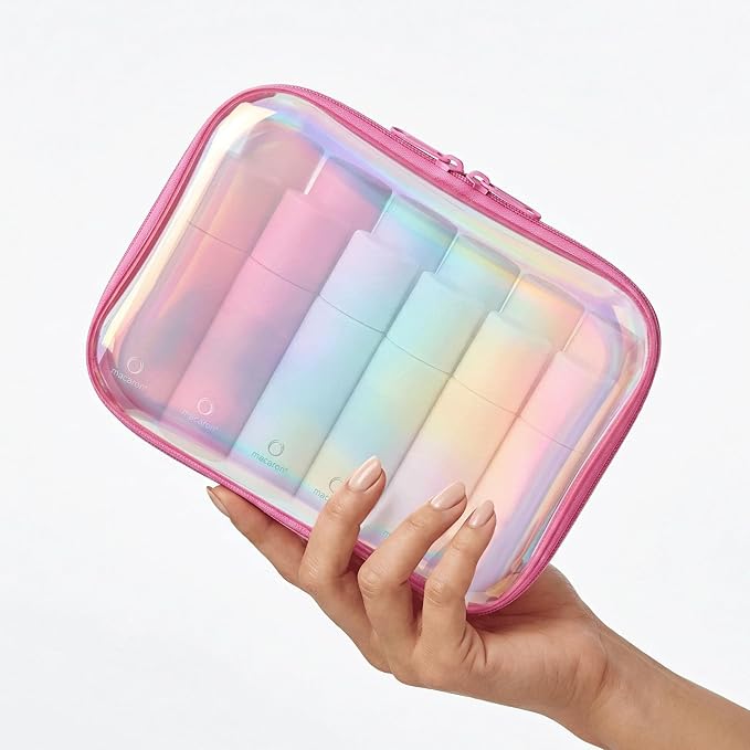 Clear Hard Shell Organizer Cases, 2 Pack | Iridescent PET shell with water-resistant, scratch-resistant surface for travel, toiletries, electronics and daily essentials
