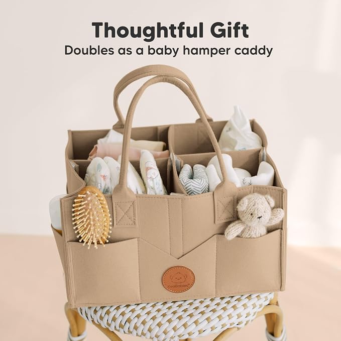 KeaBabies Baby Diaper Caddy Organizer with Handle, Portable (Taupe) | Baby Car Organizers and Storage for Nursery, Changing Table, Large Shower Gift Basket for New Mom Gifts & Boy Girl Registry