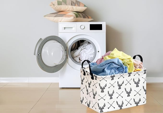 Baby Storage Basket Nursery Box Laundry Hamper Organization Bins for Toys and Clothes with Handles (Deer)
