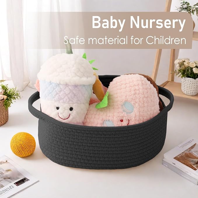 JMvicyroam Small Woven Basket, Empty Gift Basket, Black/3 Pack | Small Gift Basket, Cotton Rope, 12 x 8 x 26 in, Handles, Includes Ribbon and Bag, Birthday Gift Basket