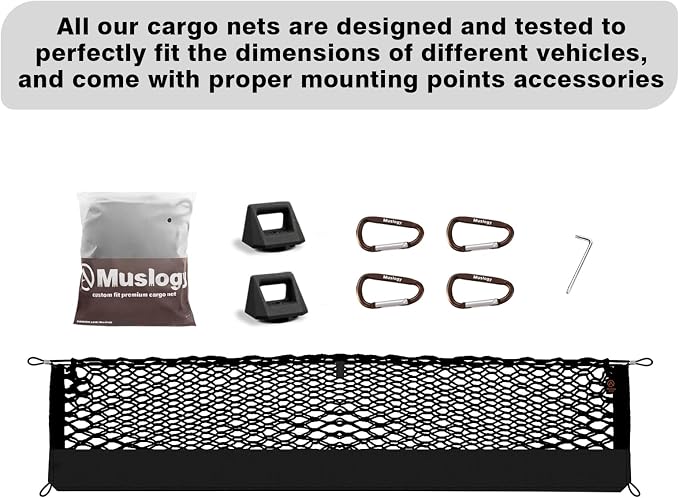 Muslogy Cargo Net for Tesla Cybertruck 2024 2025 2026 Accessories | Custom Fit, Truck Bed Storage Organizer Net for Pickup Truck Bed Divider, Heavy Duty Carabiners, Night Visible Grab Handle