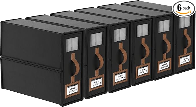 6 Pack Bed Sheets Organizers And Storage,Sheets Set Folder Keeper with Handle,Foldable Bedding Storage Box For Linen Closet,Duvet Cover(King Size-3.7 Gal,Black)