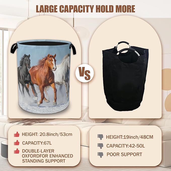 Horses Gallop Laundry Hamper,Laundry Baskets,Waterproof Oxford Cloth Toy Storage for Bedroom,Bathroom,Nursery,16x20.8 Inch