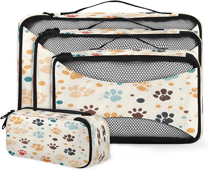 4 Set Packing Cubes for Travel, Cat Paw Print Packing Cubes for Women, Travel Luggage Packing Organizers, Packing Cube Set, Dog Pet Paw Print