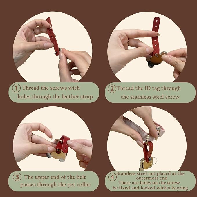 Pet ID Tag Silencer - Dog & Cat Collar Leather Connector | Holder Up to 4 Dog Tags(Red)
