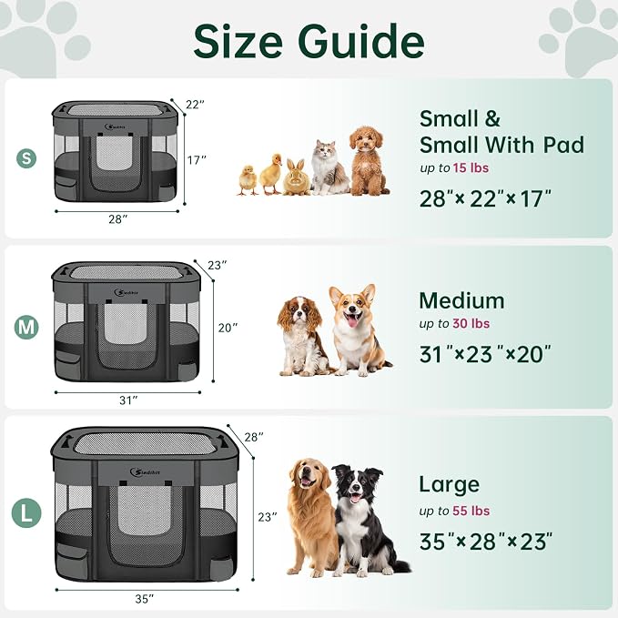 Siedihit 28" Dog Playpen,Cat Puppy Pen, Pet Portable Crate Indoor Outdoor | Durable Travel Camping Use,Foldable Dog Kennel Tent Cage for Rabbit Small Animals with Carrying Case(Dark Grey with Pad,Small