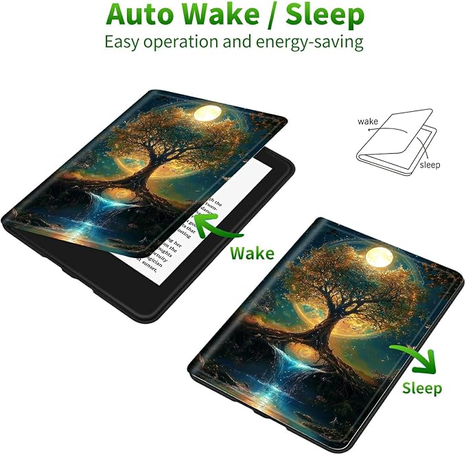Case for Samsung Galaxy Tab S10+ Plus 2024/ S9 FE Plus/ S9 Plus 12.4" 2023 | Slim Leather Smart Cover with Multi-Angle Anti-Slip Stand [Auto Wake/Sleep] Shell for Women Men, Moon Orange Tree