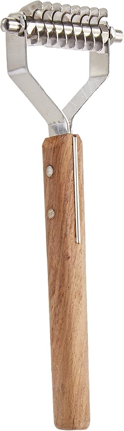 TAMSCO Stripping/Dematting Comb (8 Blade) Wooden Handle Wooden Handle Stainless Steel8 Teeth Comb Curved Ends for Safety