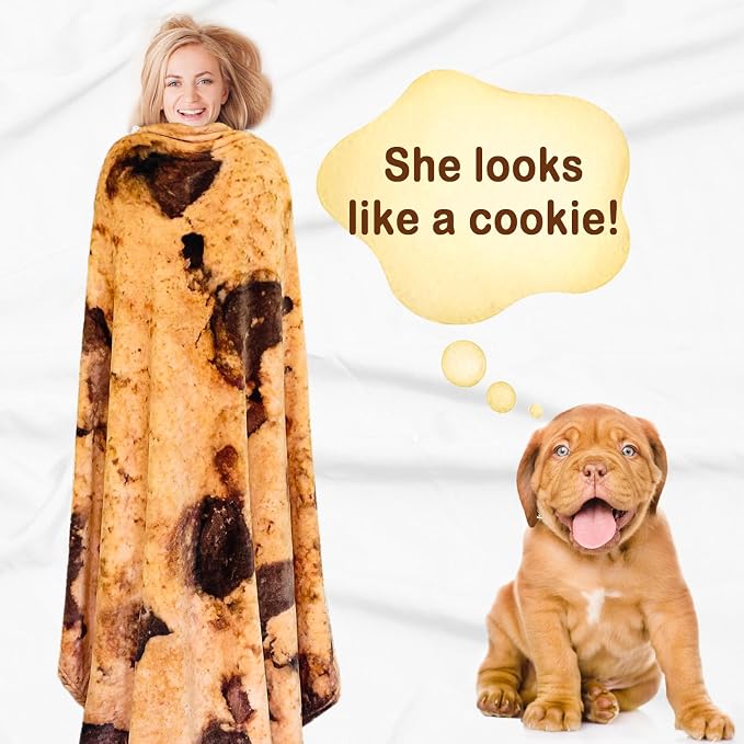 Bnuitland Cookies Funny Blanket, 300 GSM Double Sided Giant Realistic Food Blanket, Novelty Gift for Adults and Kids, Super Soft Flannel