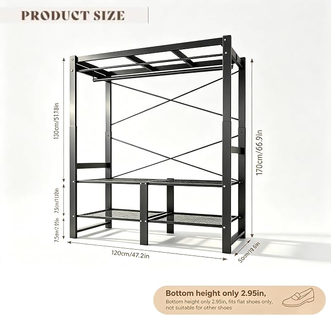 47.2in Heavy Duty Portable Closet with Dark Gray Cover | Foldable Covered Clothes Rack for Hanging Armoire Wardrobe Closet System Freestanding Coat Storage Garment Racks