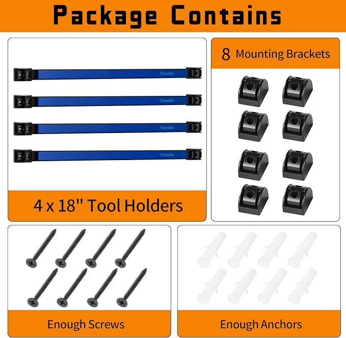 18" Magnetic Tool Holder Strip, 4 Pieces Blue Metal Tool Organizer Rack with Stainless Steel Surface, Magnet Bar for Garage Workshop, Easy To Install with Mounting Screws