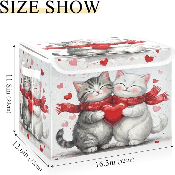 Fabric Storage Bins with Lid Cat Kitten Hug Closet Storage Basket 40L | Foldable & Stackable, Flip Top Dust Guard, Reinforced Handles, Home & Bedroom, Clothes & Toys, Oxford Print Basket