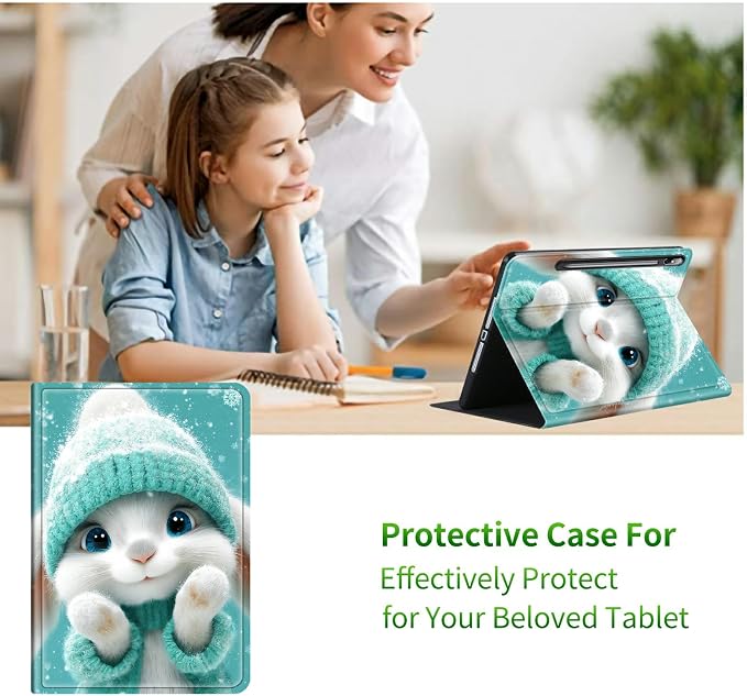 for Samsung Galaxy Tab S9 11 Inch/S9 FE 10.9 Inch 2023 Case | Slim Leather Smart Cover with Multi-Angle Anti-Slip Stand [Auto Wake/Sleep] Shell for Women Men, Green Clothes Rabbit